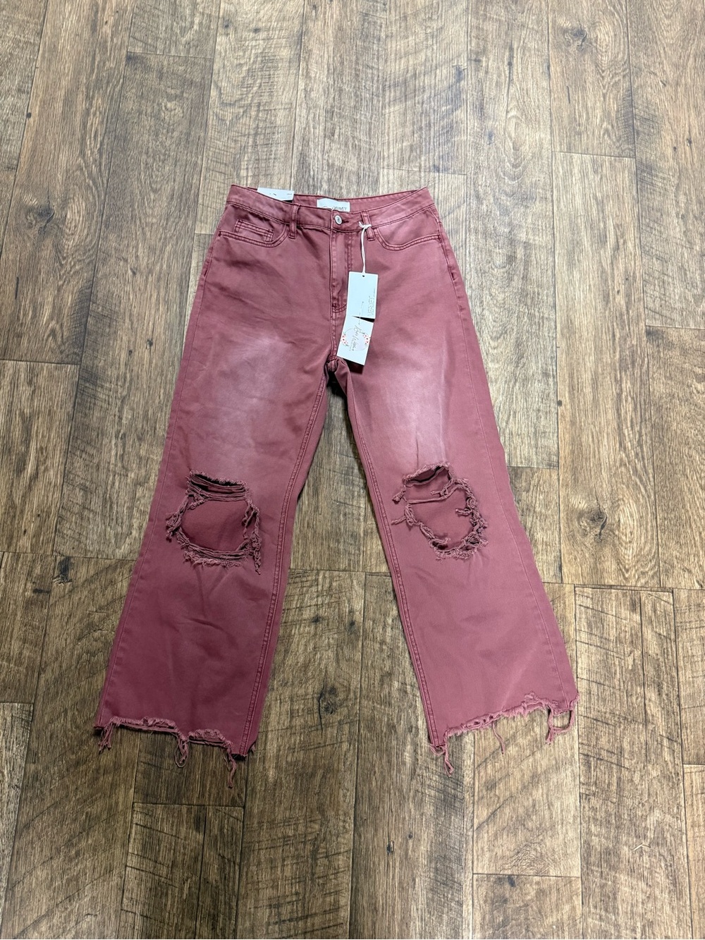 VERVET BY FLYING MONKEY Dusty Rose Boyfriend Jeans with Knee Distress